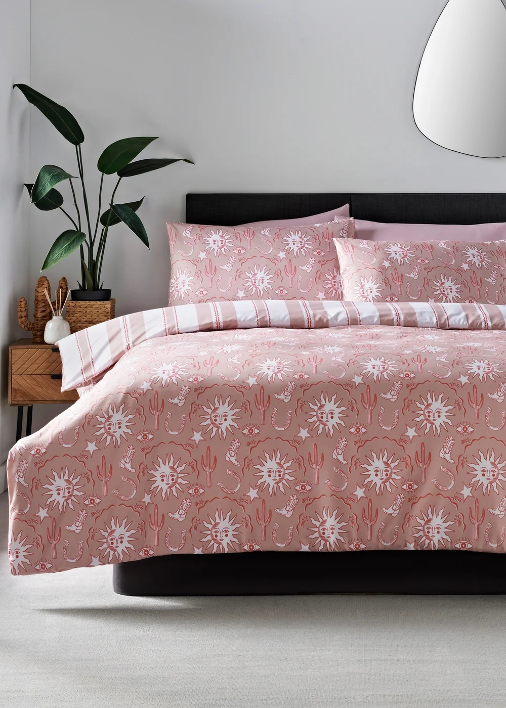 Pink Cowboy Print Microfibre Duvet Set - Single Image 1
