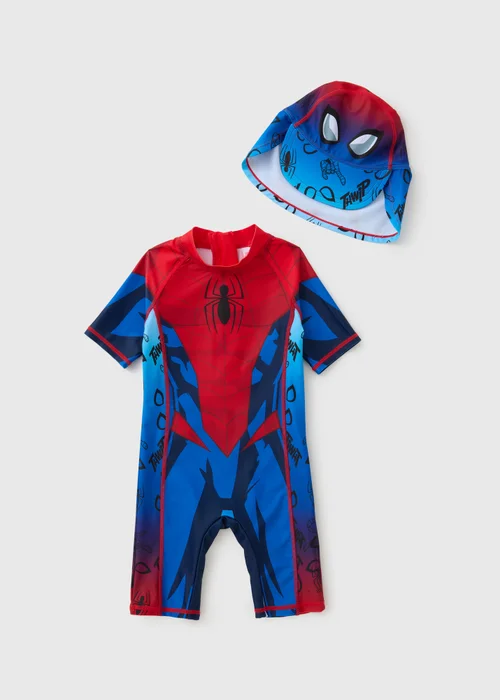 Marvel Spider-Man Boys Red Surf Suit & Hat Set (3mths-5yrs) - 3-6 months Image 1