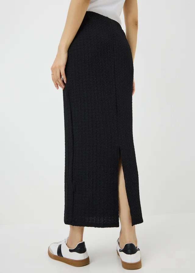 Black Textured Midaxi Skirt