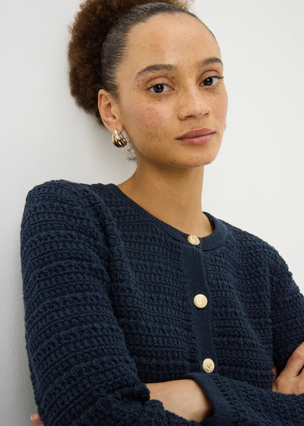 Navy Pointelle Stitch Cardigan - 8 Image 3