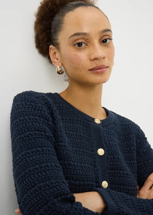 Navy Pointelle Stitch Cardigan - 8 Image 3