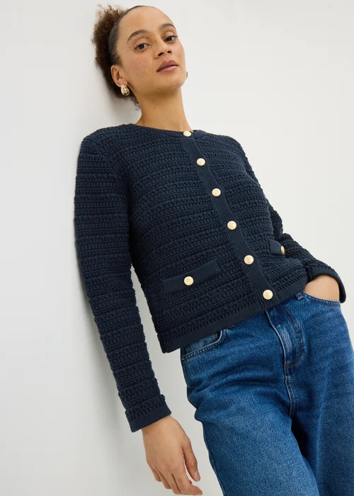Navy Pointelle Stitch Cardigan - 8 Image 1
