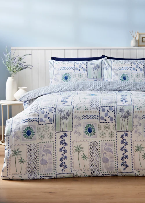 Blue Palm Tile Duvet Set - Single Image 1