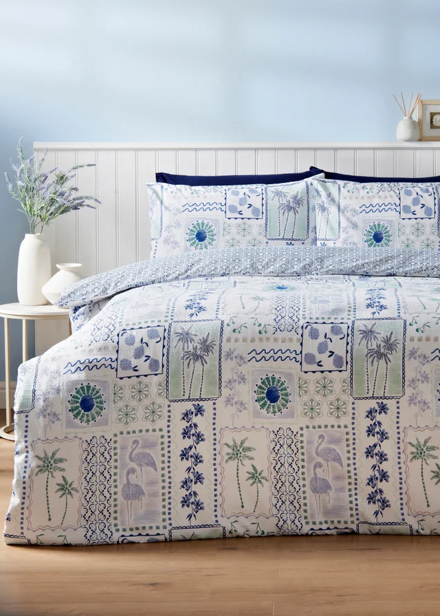 Blue Palm Tile Duvet Set