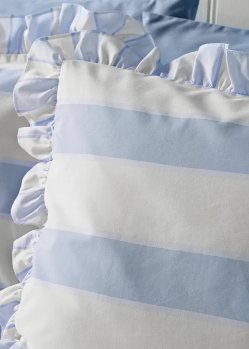 Blue Stripe Frill Duvet Set - Double Image 2