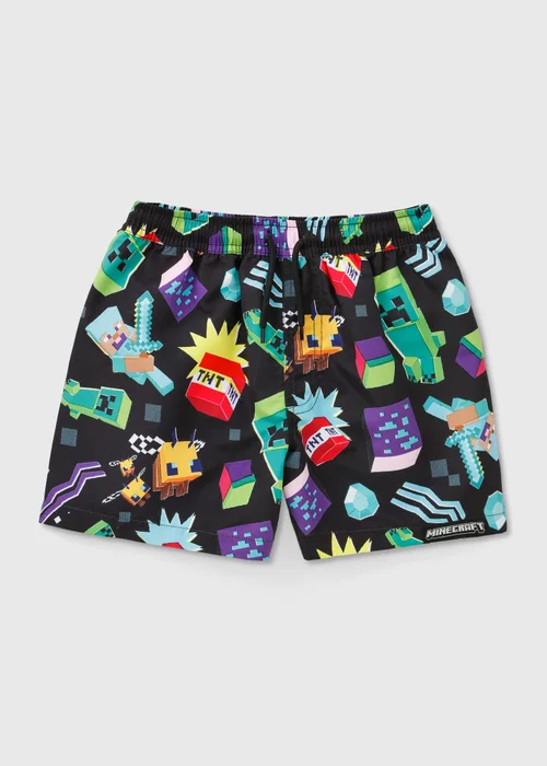 Minecraft Boys Black Printed Swim Shorts (4-13yrs) - 4 Yrs Image 1