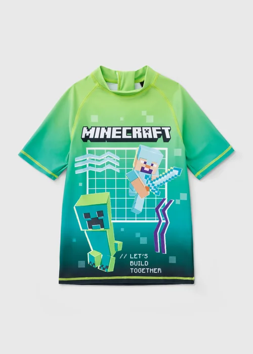 Minecraft Boy Green Ombre Rash Vest (4-13yrs) - 4-5 Yrs Image 1