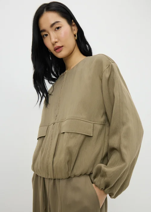 Khaki Lyocell Co Ord Bomber Jacket - 8 Image 1