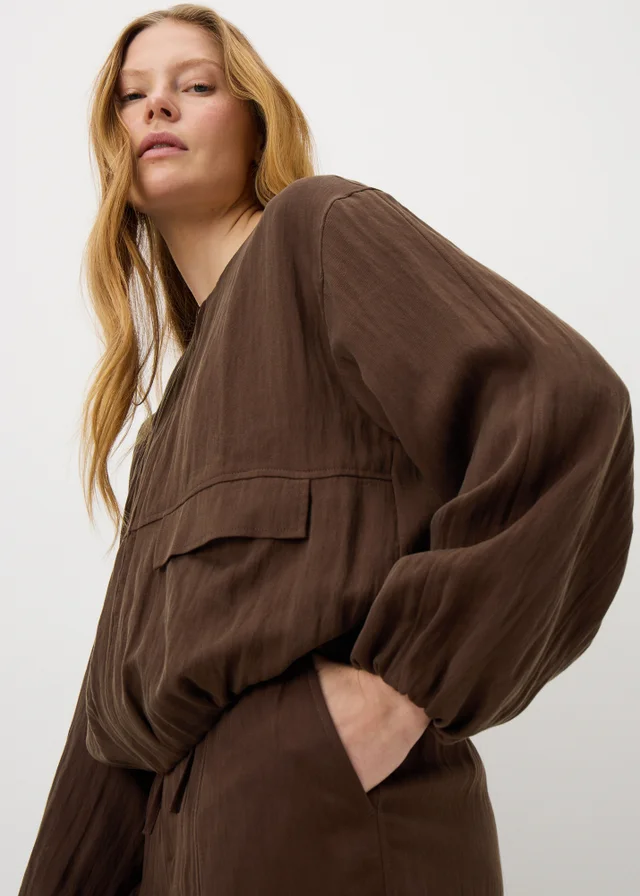 Chocolate Brown Lyocell Co Ord Bomber Jacket