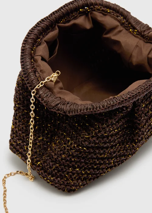 Chocolate Brown Straw Clutch Bag - One Size Image 4