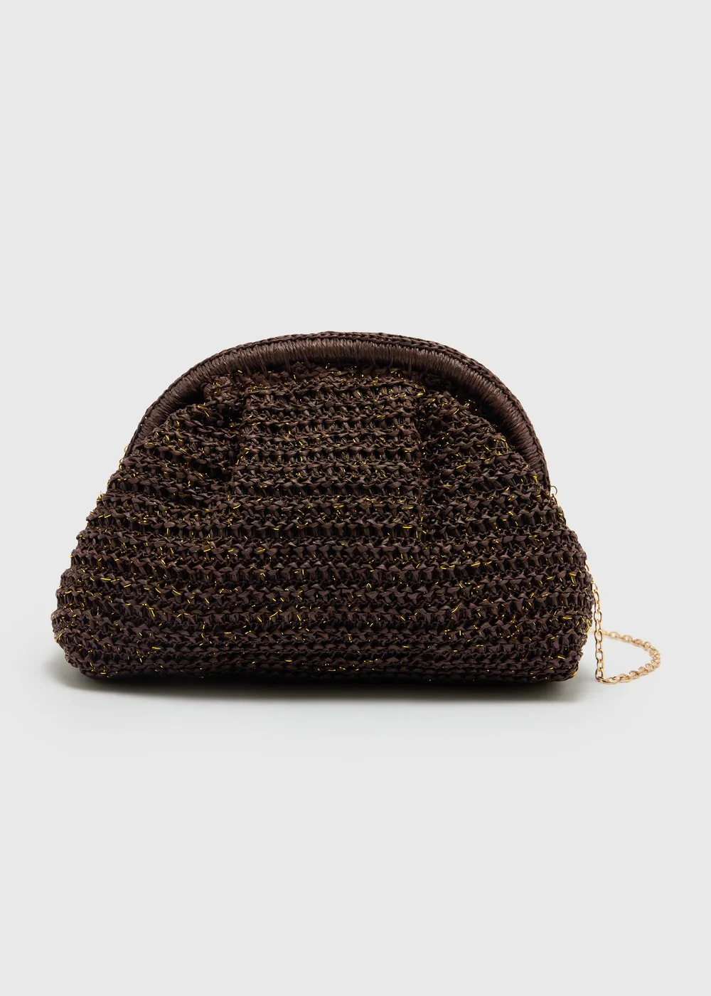 Chocolate Brown Straw Clutch Bag - One Size Image 3
