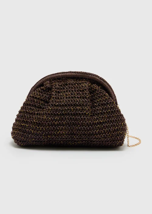 Chocolate Brown Straw Clutch Bag - One Size Image 3