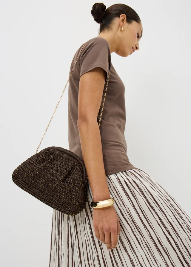 Chocolate Brown Straw Clutch Bag