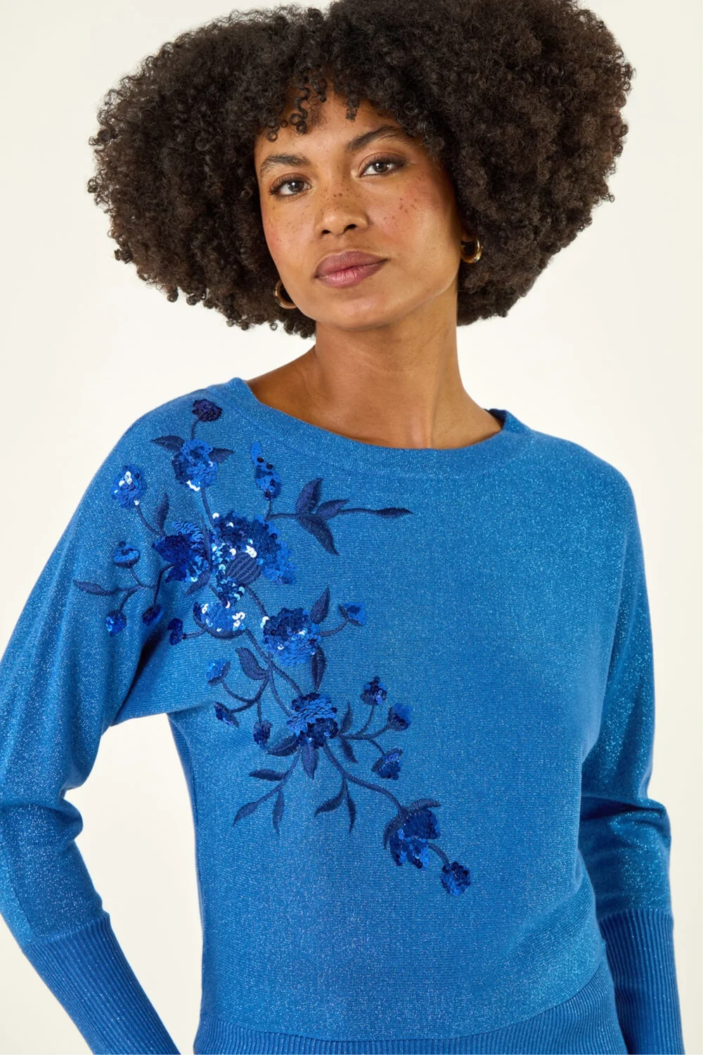 Roman Blue Floral Sequin Knit Jumper - 10 Image 4