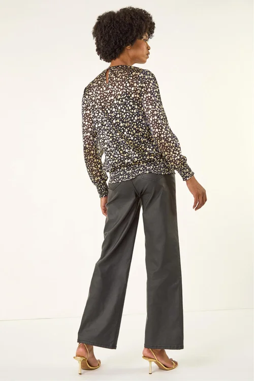 Roman Gold Spot Print Plisse Shirred Top - 14 Image 3
