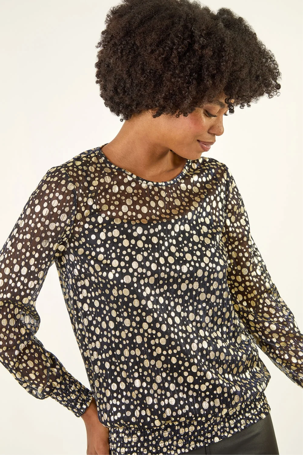 Roman Gold Spot Print Plisse Shirred Top - 14 Image 1
