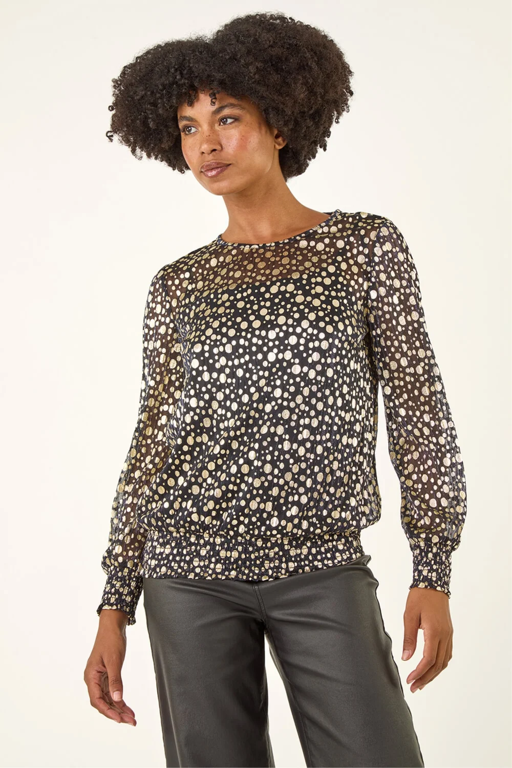 Roman Gold Spot Print Plisse Shirred Top - 14 Image 4