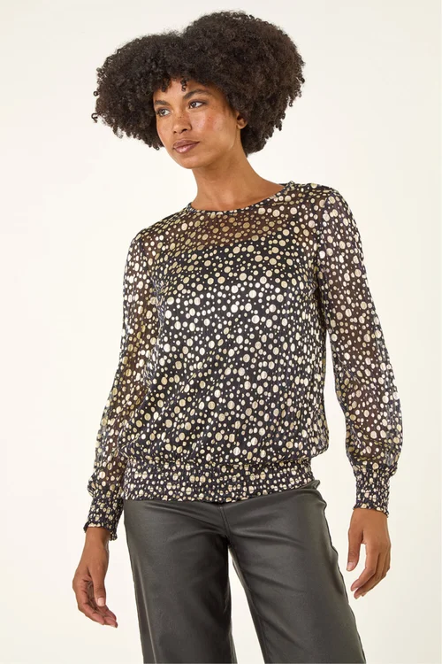 Roman Gold Spot Print Plisse Shirred Top - 14 Image 4