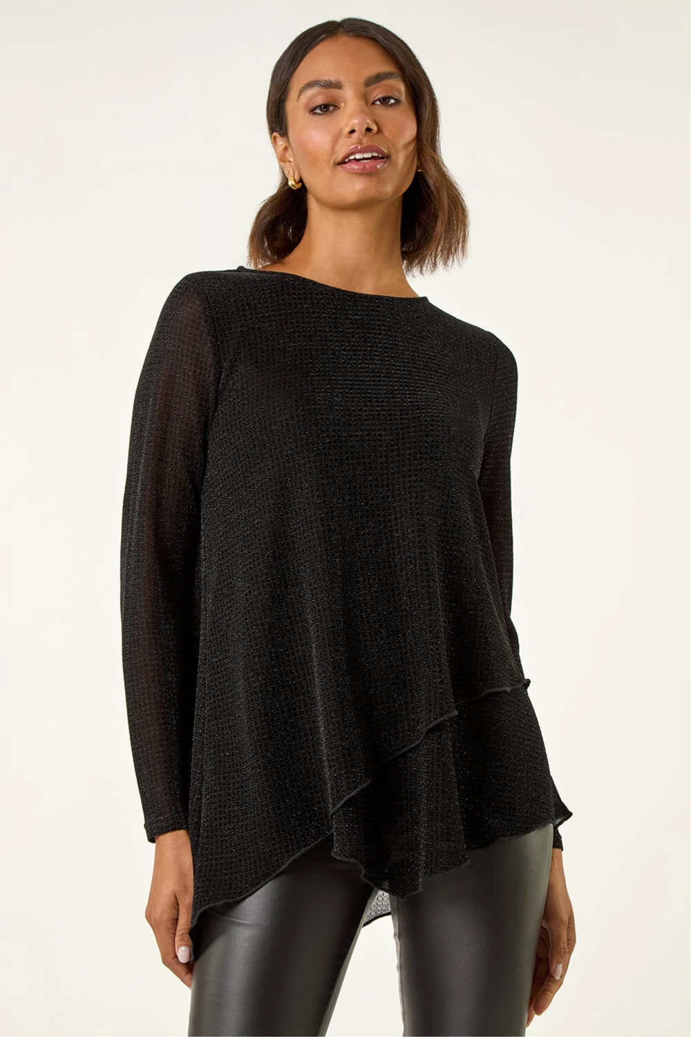 Roman Black Shimmer Asymmetric Layered Top - 12 Image 2