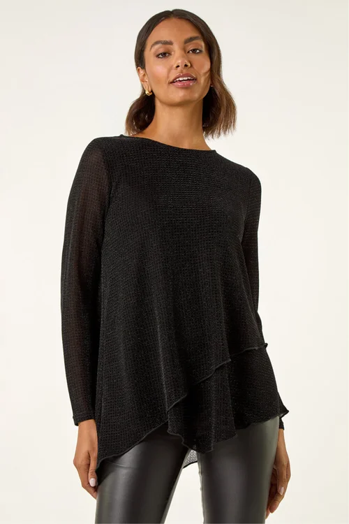 Roman Black Shimmer Asymmetric Layered Top - 12 Image 2