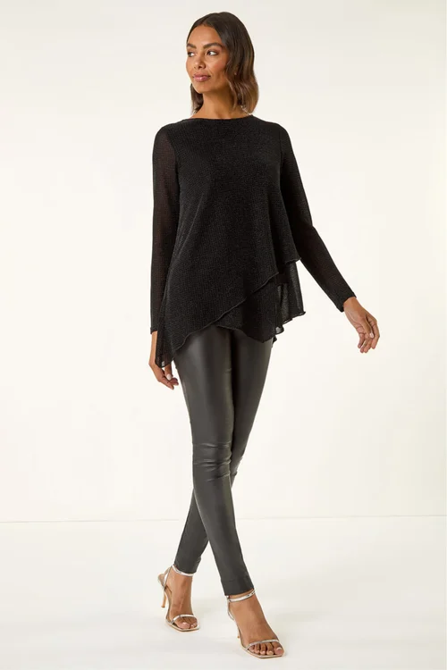 Roman Black Shimmer Asymmetric Layered Top - 12 Image 1