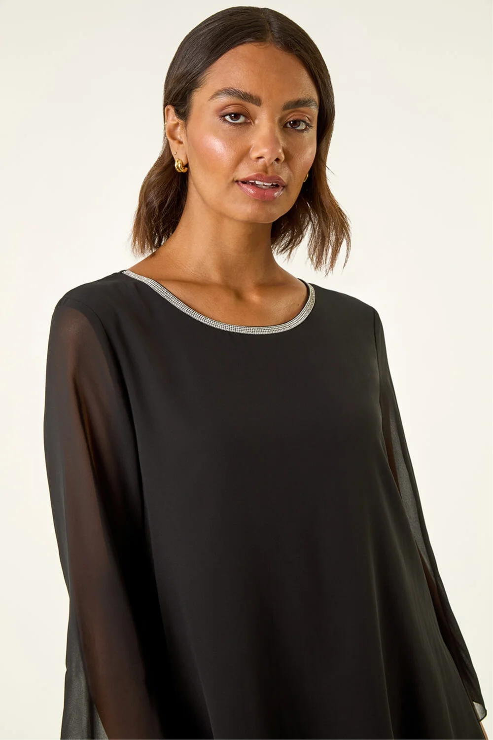 Roman Black Diamante Asymmetric Chiffon Top - 20 Image 4
