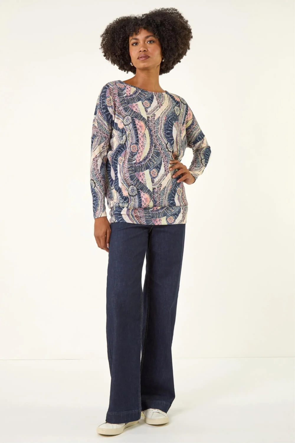 Roman Pink Abstract Print Banded Hem Stretch Top - 16 Image 2