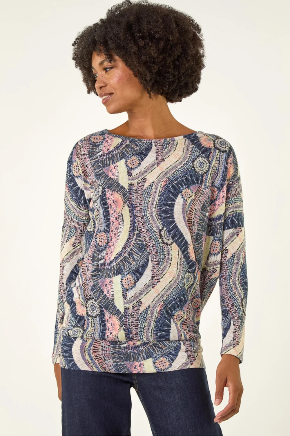 Roman Pink Abstract Print Banded Hem Stretch Top - 16 Image 4
