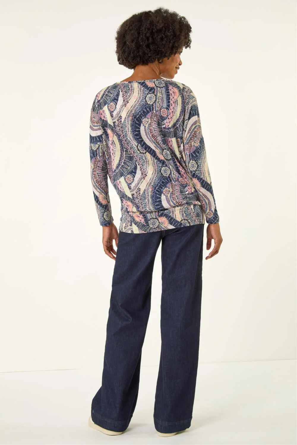 Roman Pink Abstract Print Banded Hem Stretch Top - 16 Image 3