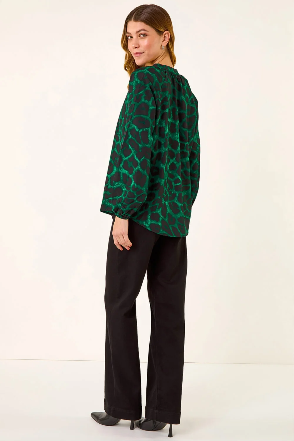 Roman Green Animal Print V-Neck Top - 10 Image 3