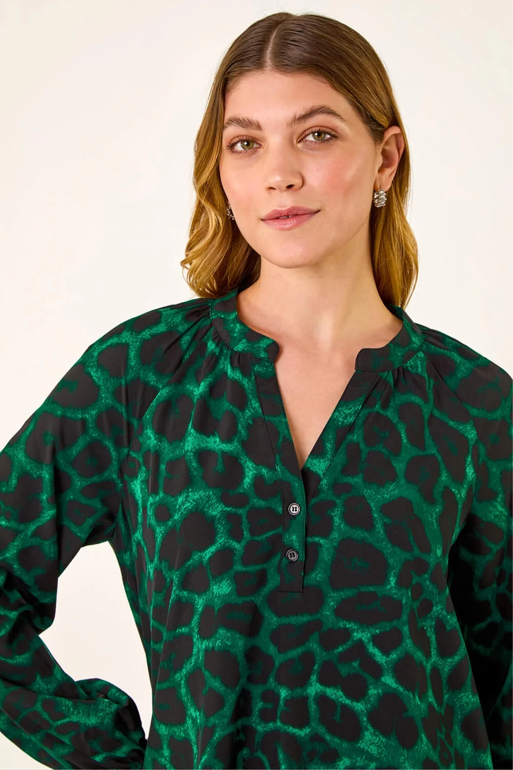 Roman Green Animal Print V-Neck Top - 10 Image 4