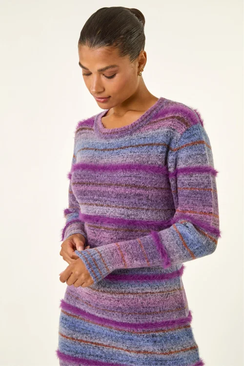 Roman Purple Stripe Knit Jumper Dress - 14 Image 2