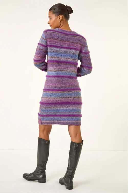 Roman Purple Stripe Knit Jumper Dress - 14 Image 4