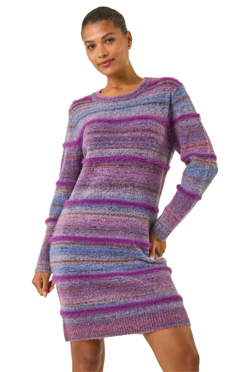 Roman Purple Stripe Knit Jumper Dress - 14 Image 1