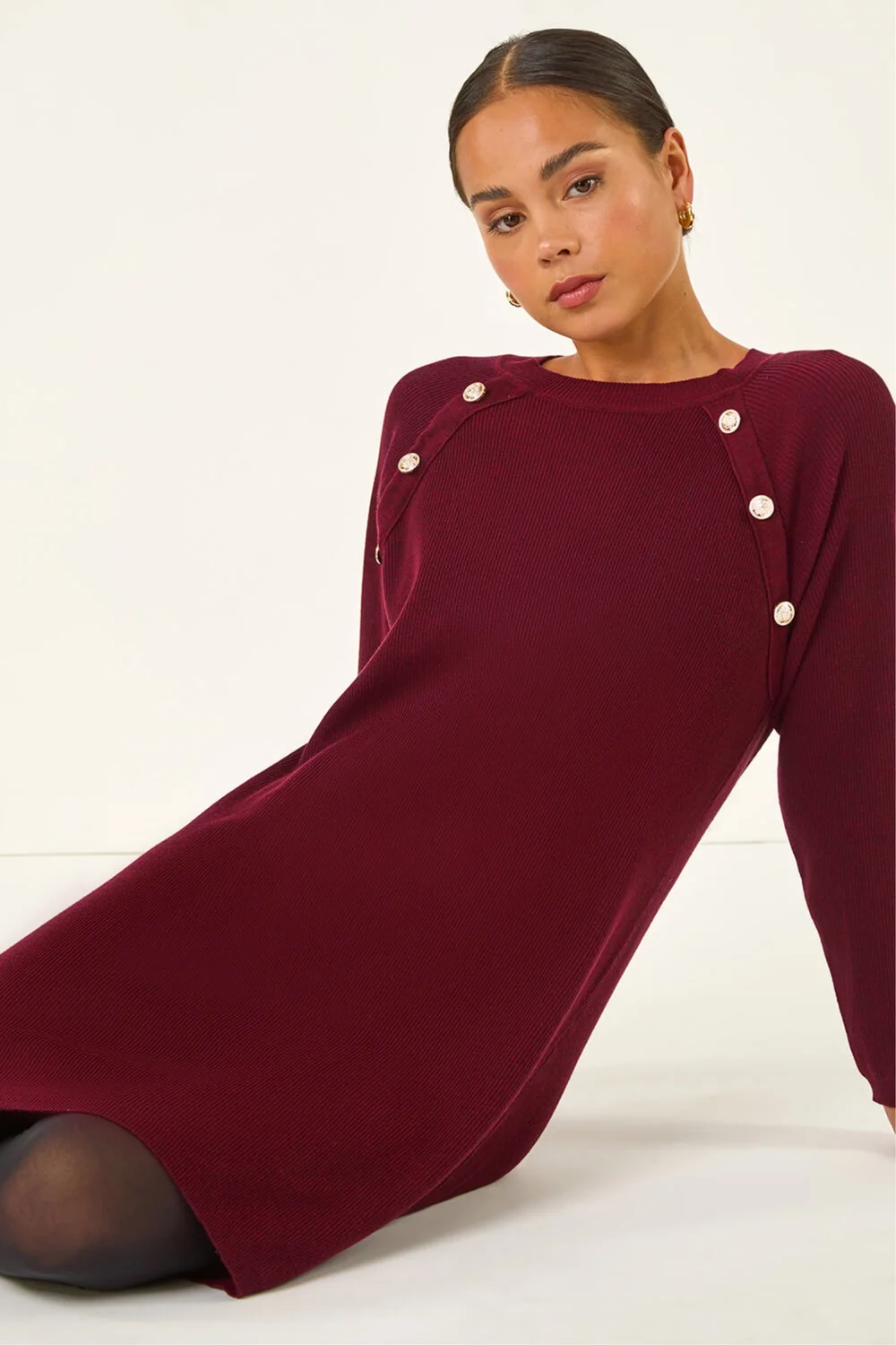 Roman Wine Petite Button Detail Knit Dress - 18 Image 2