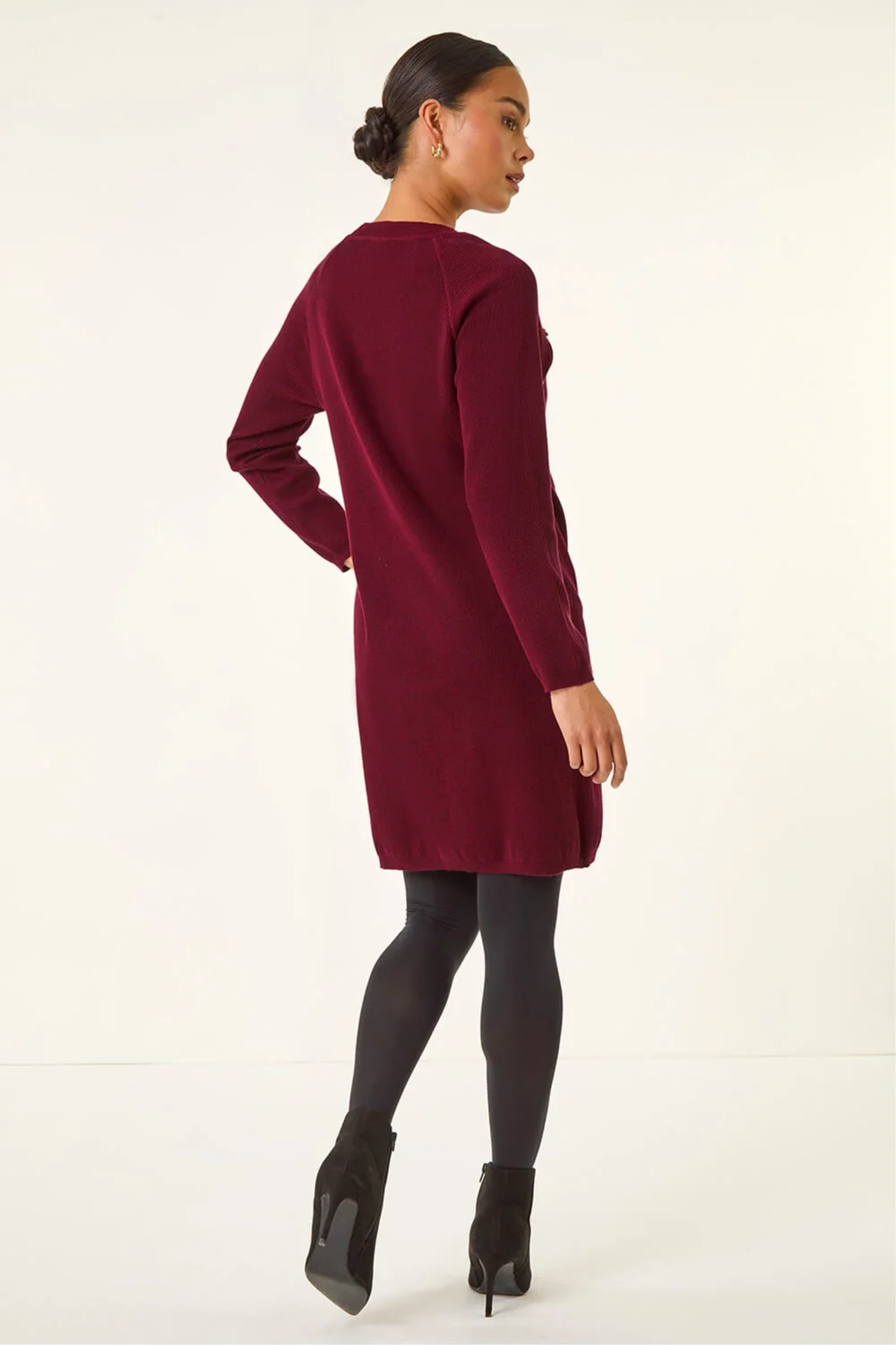 Roman Wine Petite Button Detail Knit Dress - 18 Image 3