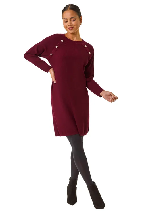 Roman Wine Petite Button Detail Knit Dress - 18 Image 4
