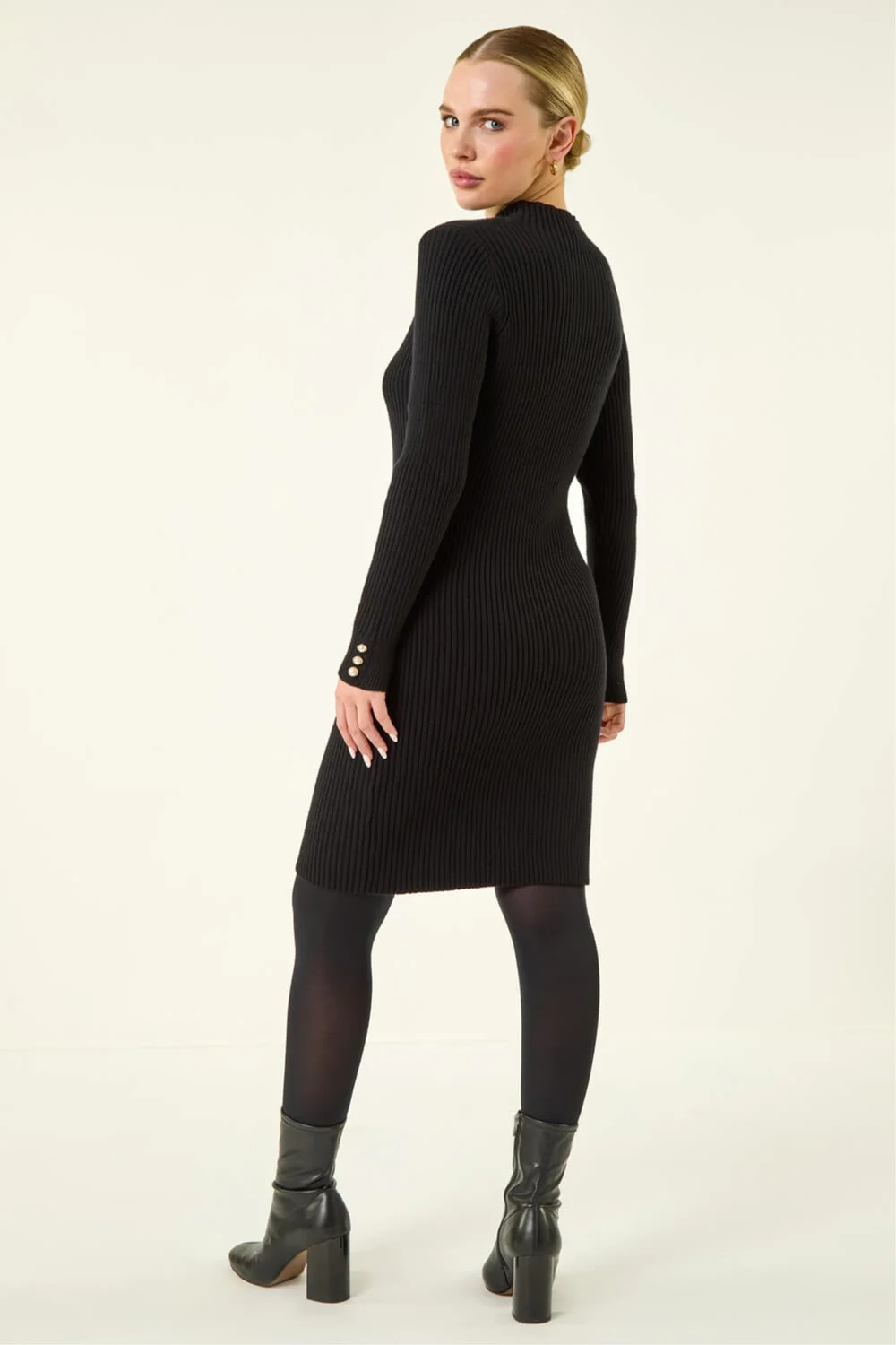 Roman Black Petite Knitted Midi Dress - 14 Roman Black Petite Knitted Midi Dress - 14