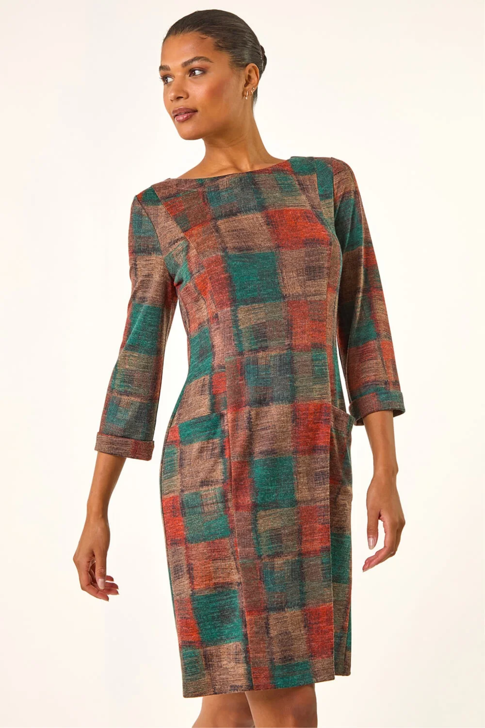 Roman Dark Orange Patchwork Print Shift Pocket Dress - 14 Image 1