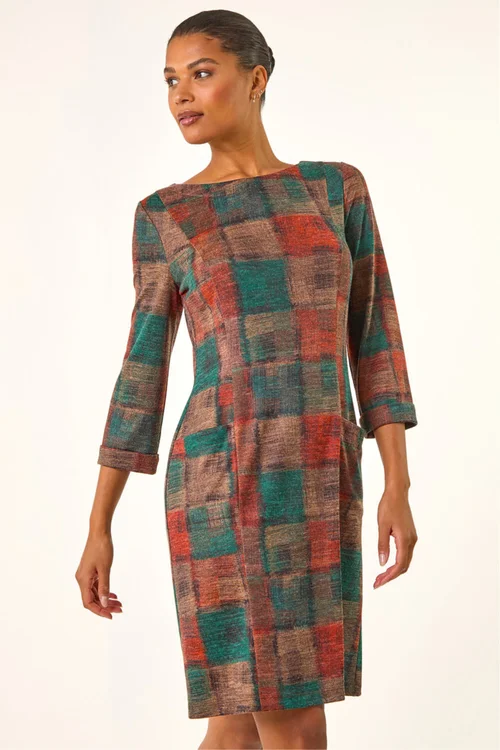 Roman Dark Orange Patchwork Print Shift Pocket Dress - 14 Image 1