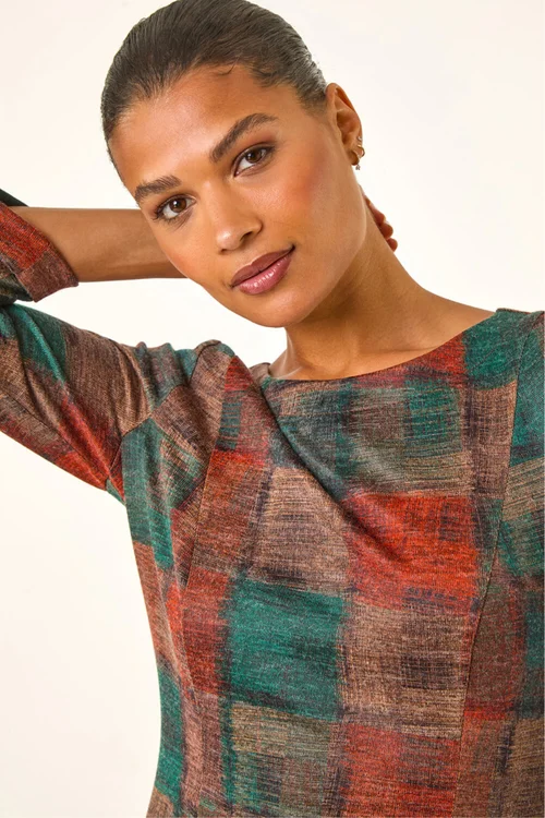 Roman Dark Orange Patchwork Print Shift Pocket Dress - 14 Image 4