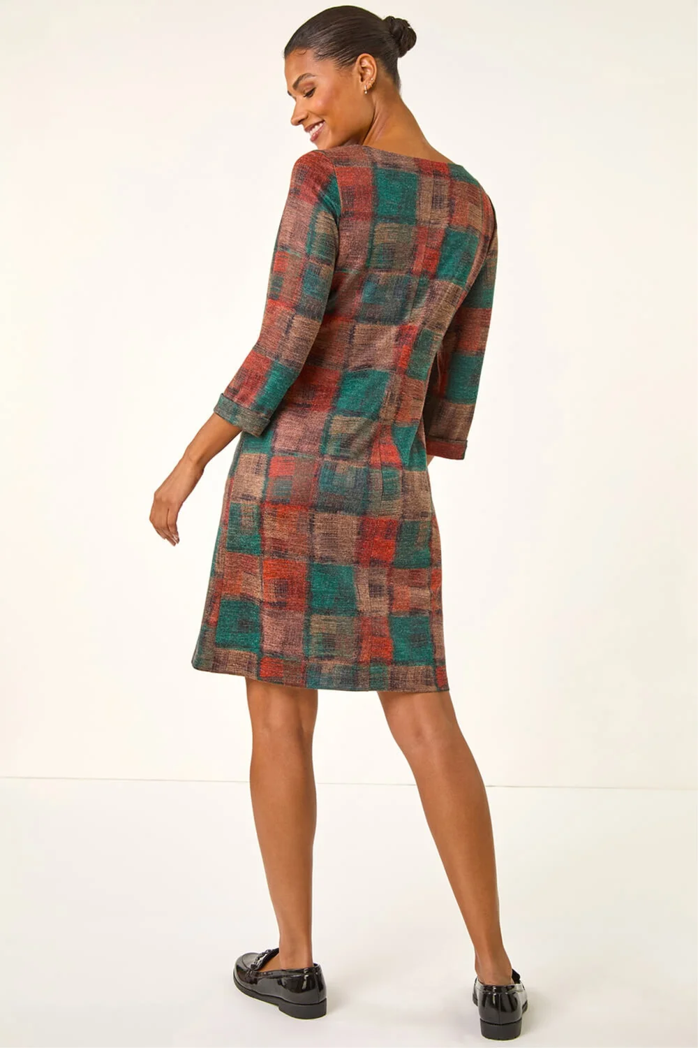 Roman Dark Orange Patchwork Print Shift Pocket Dress - 14 Image 3