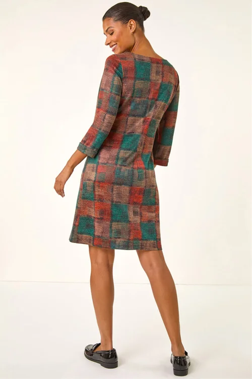 Roman Dark Orange Patchwork Print Shift Pocket Dress - 14 Image 3