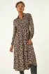 Roman Tan Animal Print Shirred Midi Dress - 24 Image 2