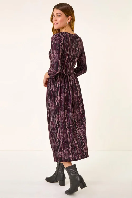 Roman Plum Abstract Print Stretch Midi Dress - 16 Image 3