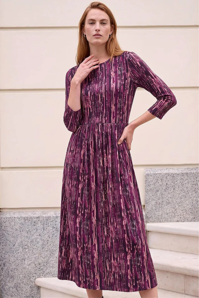 Roman Plum Abstract Print Stretch Midi Dress