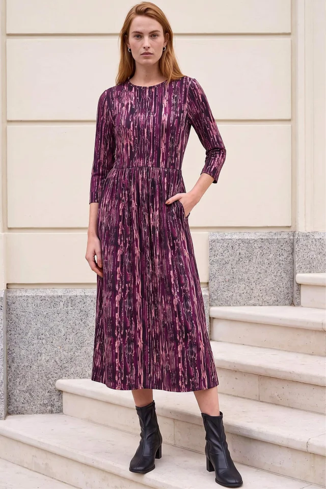 Roman Plum Abstract Print Stretch Midi Dress