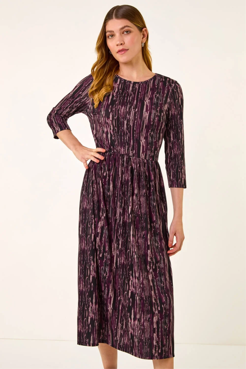 Roman Plum Abstract Print Stretch Midi Dress - 16 Image 4