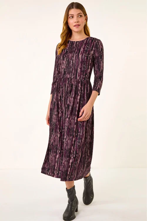 Roman Plum Abstract Print Stretch Midi Dress - 16 Image 2