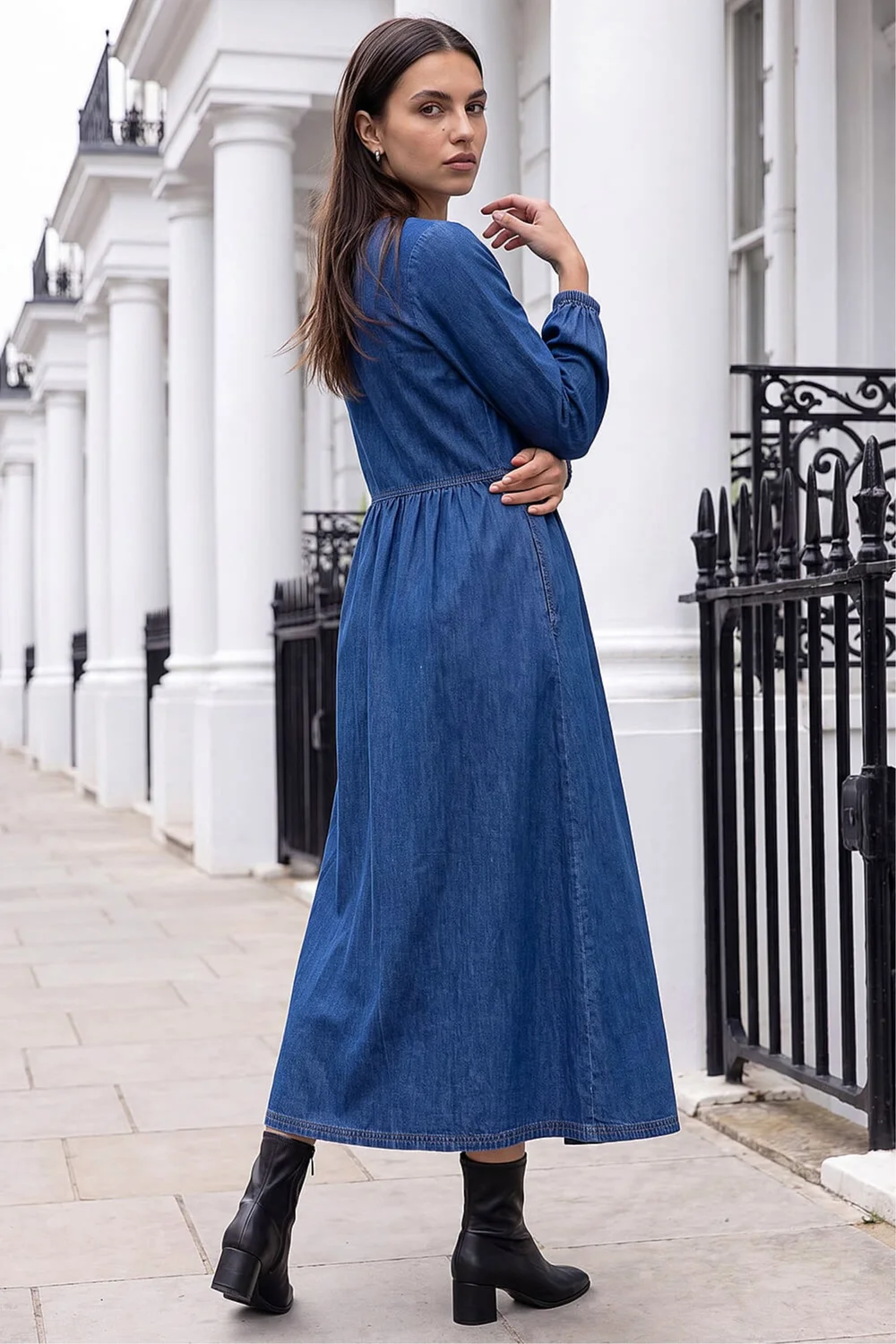 Roman Blue Denim Button Through Midi Dress - 10 Image 3